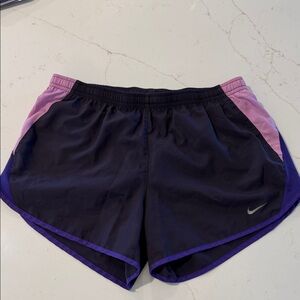 Nike Women's Black Athletic Shorts with Pink Panels & Purple Trim